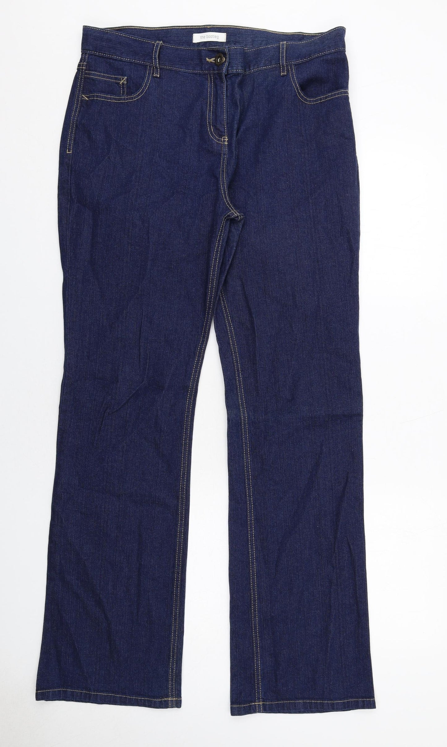 Marks and Spencer Womens Blue Cotton Bootcut Jeans Size 16 Regular Zip