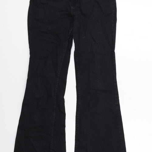 Bershka Womens Black Cotton Flared Jeans Size 10 Regular Zip