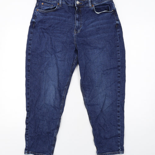 Marks and Spencer Womens Blue Cotton Tapered Jeans Size 16 Regular Zip