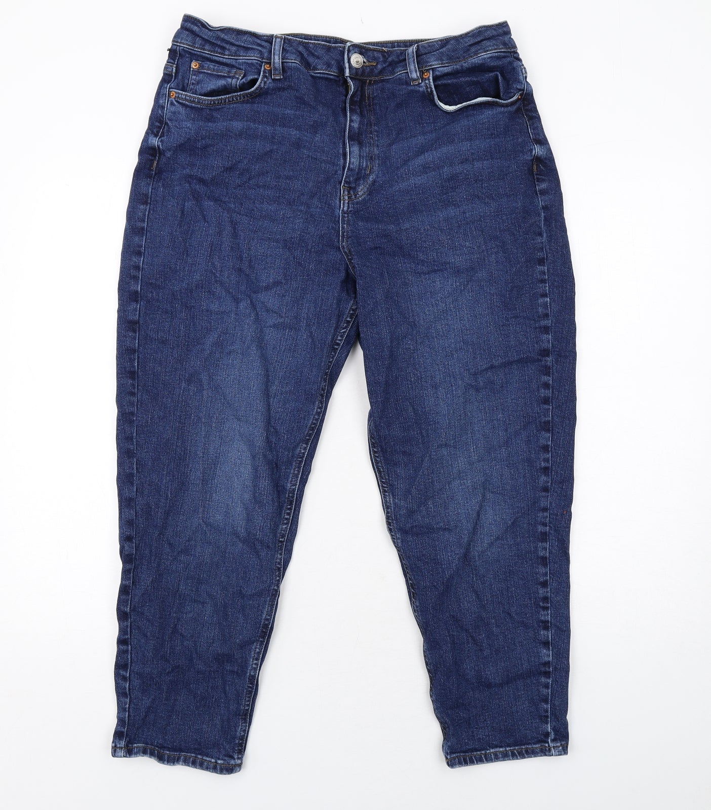 Marks and Spencer Womens Blue Cotton Tapered Jeans Size 16 Regular Zip
