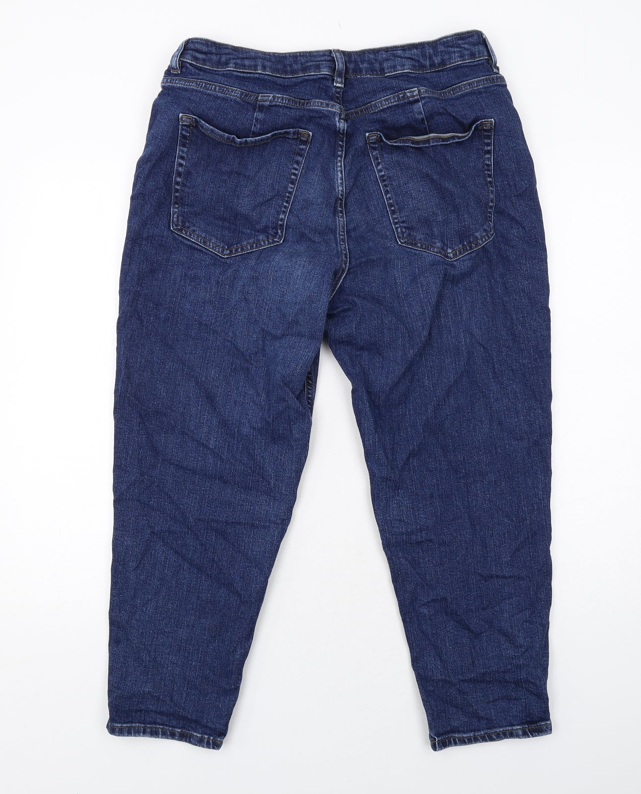 Marks and Spencer Womens Blue Cotton Tapered Jeans Size 16 Regular Zip