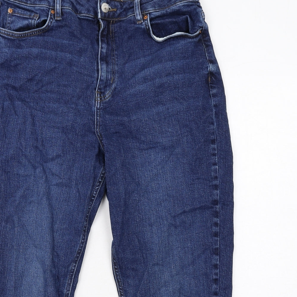 Marks and Spencer Womens Blue Cotton Tapered Jeans Size 16 Regular Zip