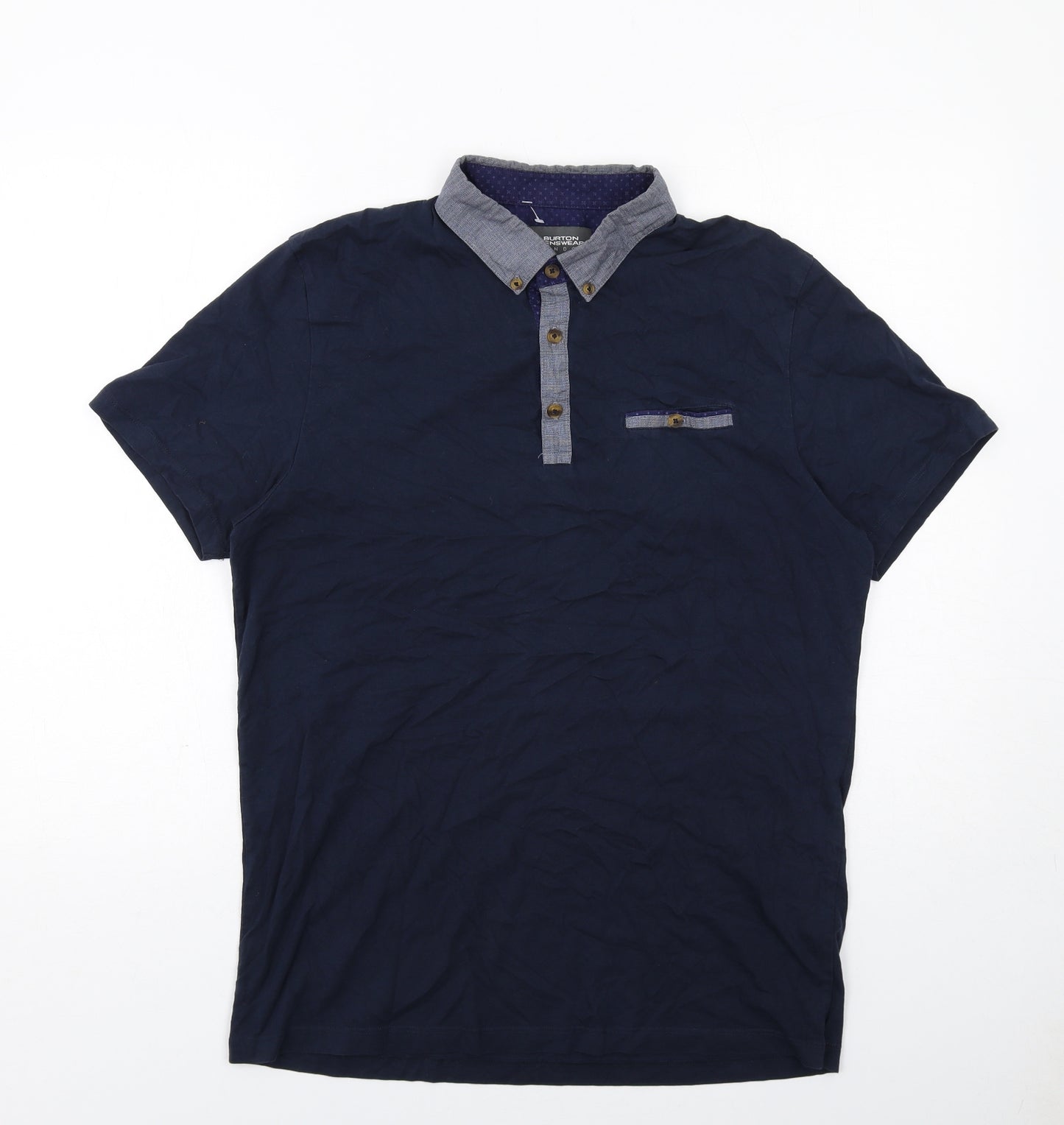 Burton Mens Blue Cotton Button-Up Size L Collared Button