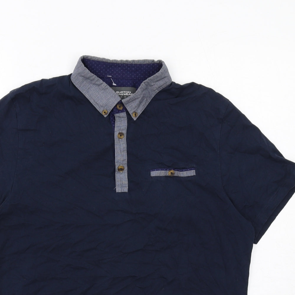 Burton Mens Blue Cotton Button-Up Size L Collared Button