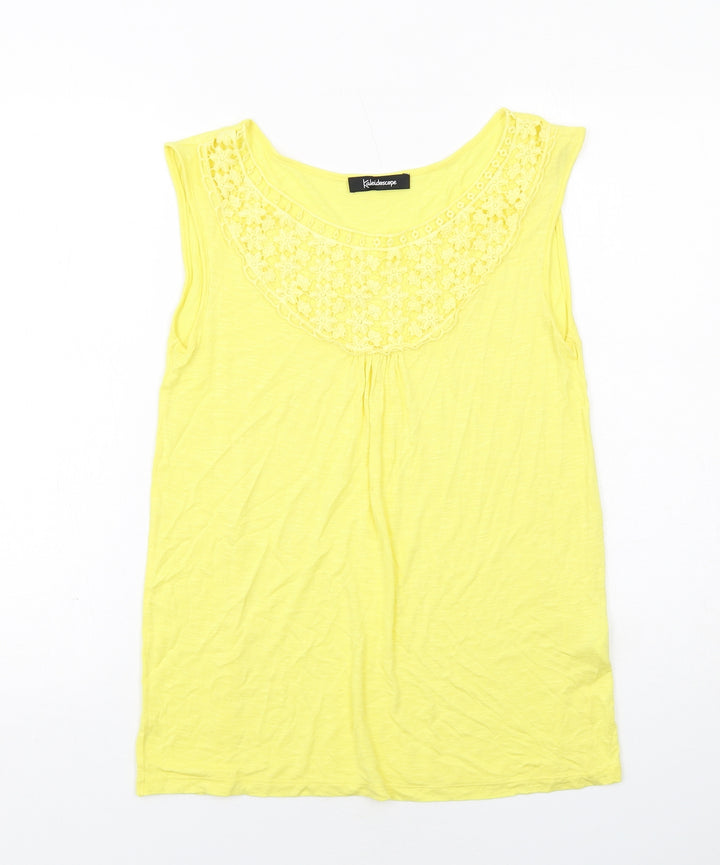 Kaleidoscope Womens Yellow Viscose Basic T-Shirt Size 12 Boat Neck