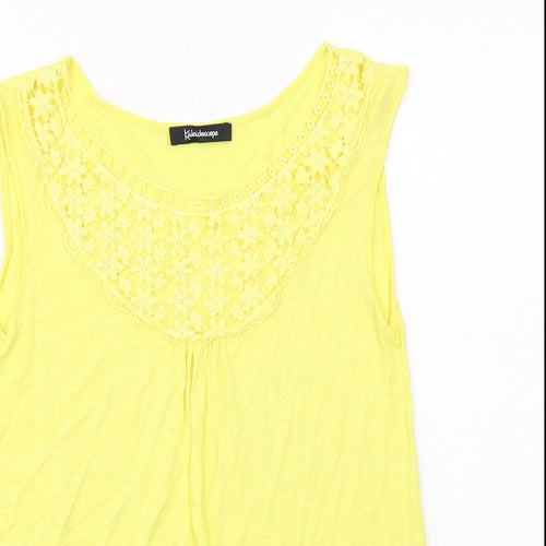 Kaleidoscope Womens Yellow Viscose Basic T-Shirt Size 12 Boat Neck