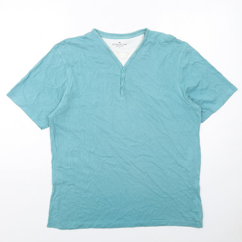 Atlantic Bay Mens Blue Cotton T-Shirt Size M Round Neck