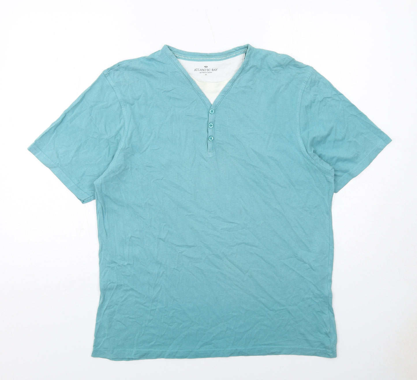 Atlantic Bay Mens Blue Cotton T-Shirt Size M Round Neck