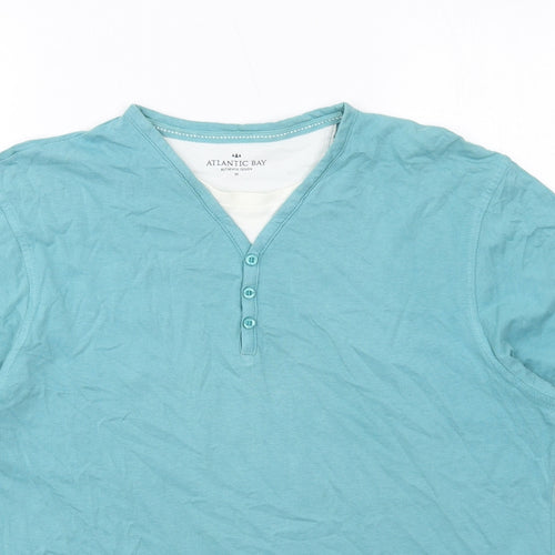 Atlantic Bay Mens Blue Cotton T-Shirt Size M Round Neck