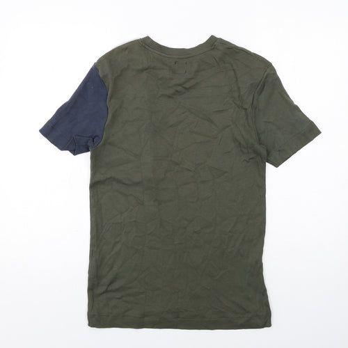 River Island Mens Green Colourblock Cotton T-Shirt Size XS Round Neck