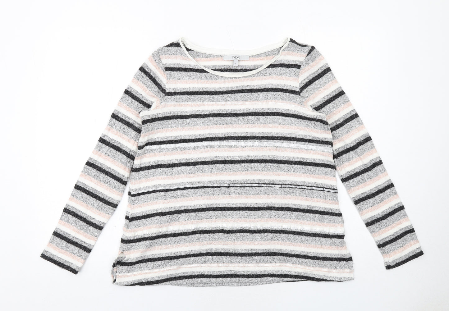 NEXT Womens Multicoloured Round Neck Striped Viscose Pullover Jumper Size 12