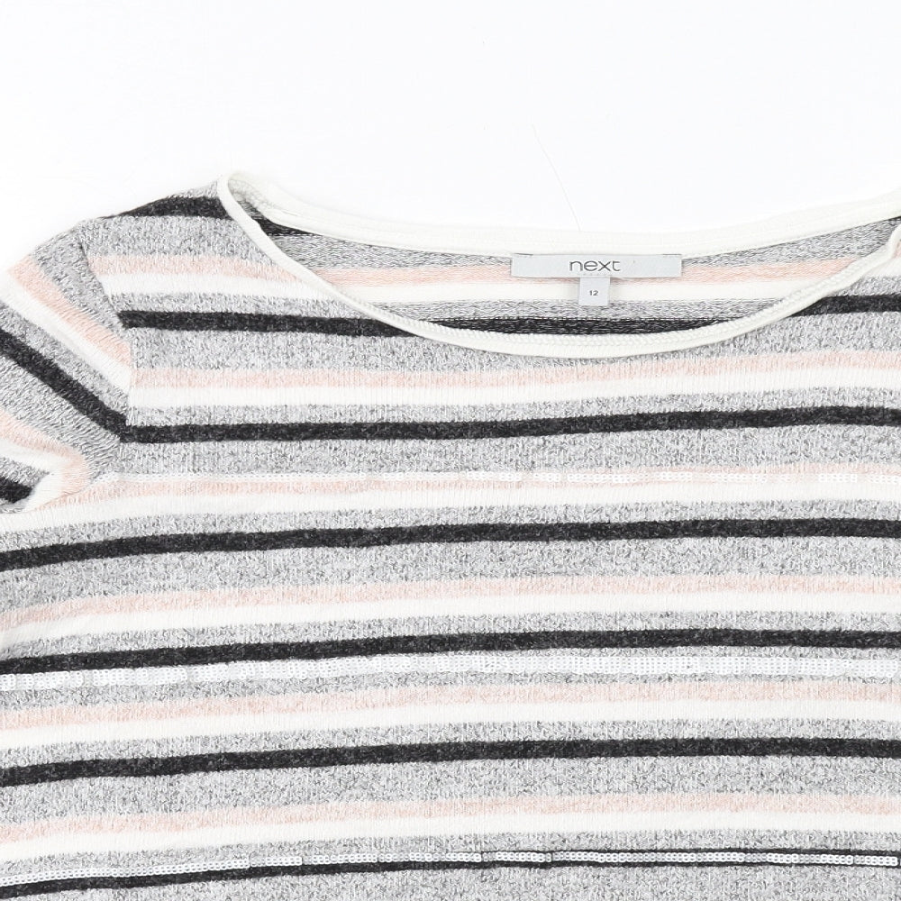 NEXT Womens Multicoloured Round Neck Striped Viscose Pullover Jumper Size 12