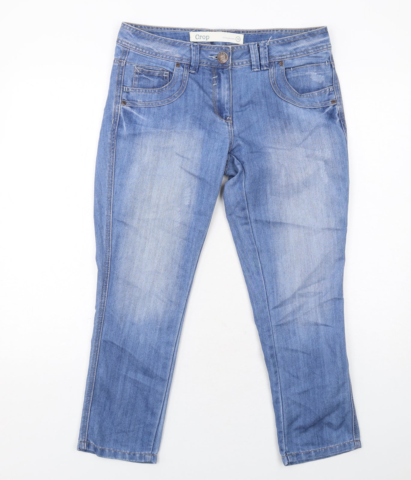 NEXT Womens Blue Cotton Cropped Jeans Size 10 Regular Zip