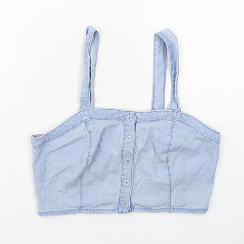 New Look Womens Blue Cotton Cropped Tank Size 10 Square Neck