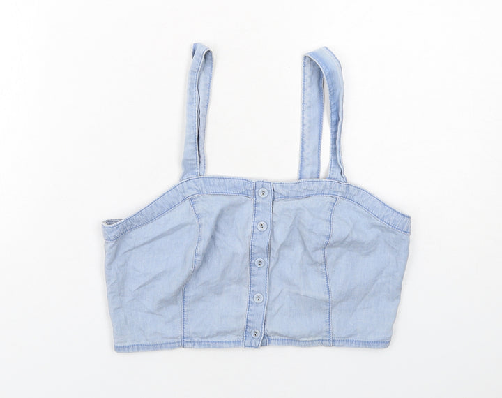 New Look Womens Blue Cotton Cropped Tank Size 10 Square Neck