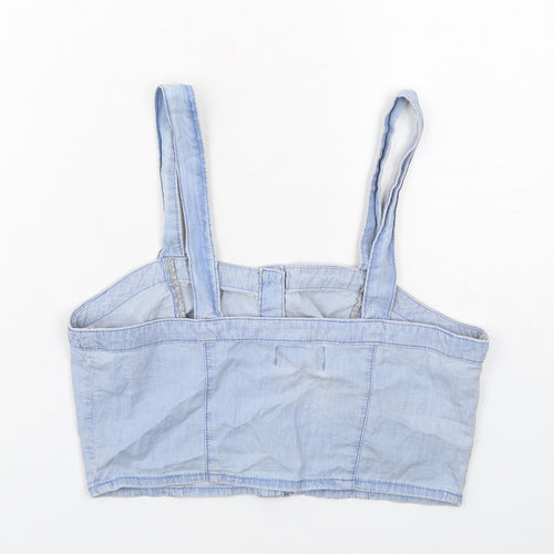 New Look Womens Blue Cotton Cropped Tank Size 10 Square Neck