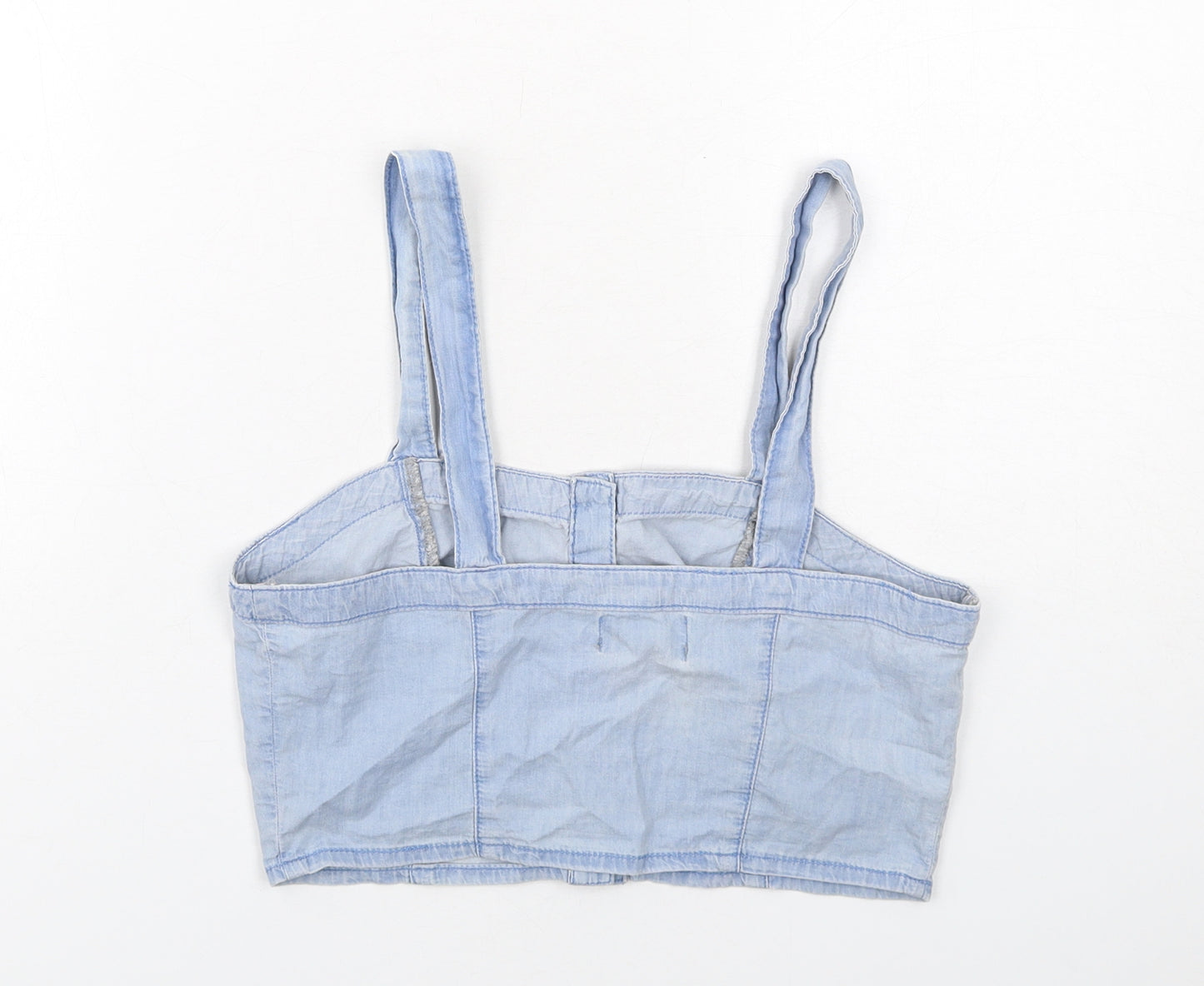 New Look Womens Blue Cotton Cropped Tank Size 10 Square Neck