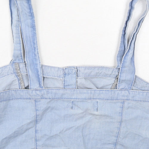 New Look Womens Blue Cotton Cropped Tank Size 10 Square Neck