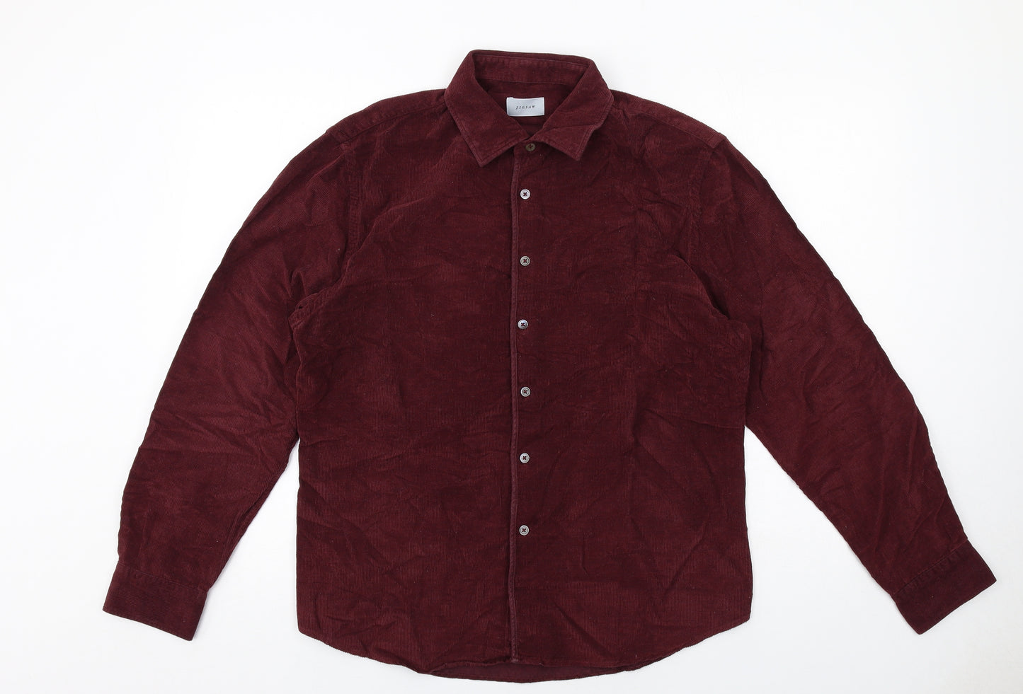 Jigsaw Mens Red Cotton Button-Up Size L Collared Button