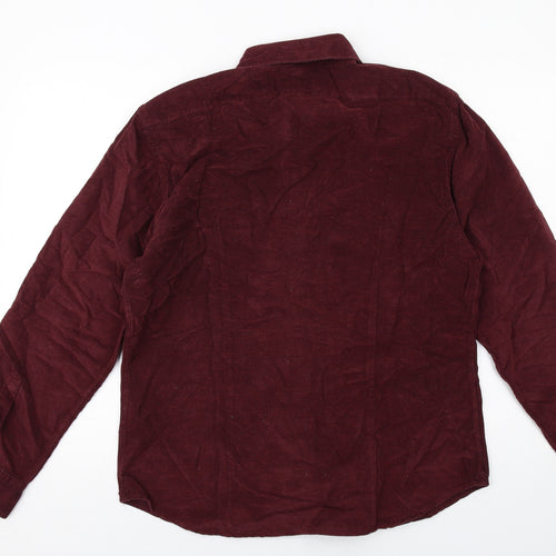 Jigsaw Mens Red Cotton Button-Up Size L Collared Button