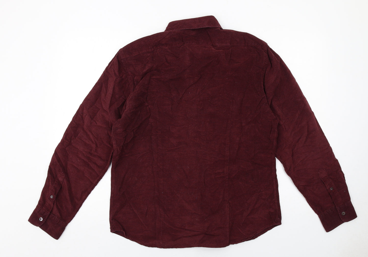 Jigsaw Mens Red Cotton Button-Up Size L Collared Button