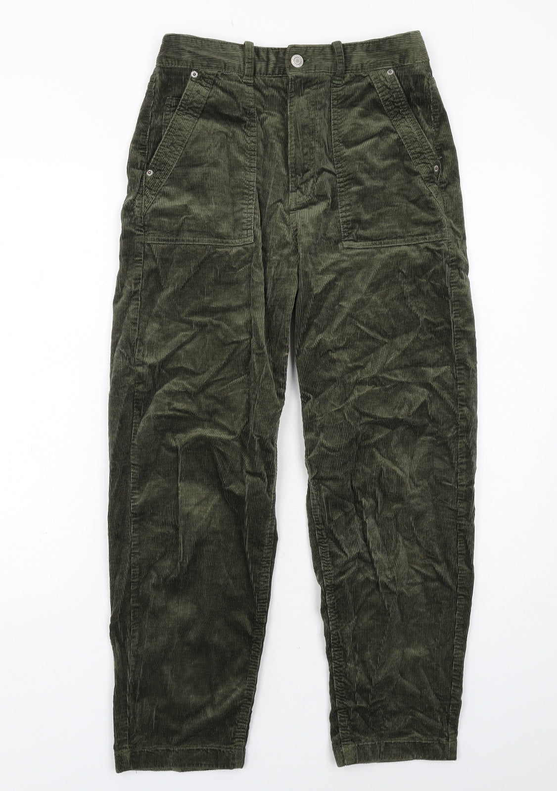 Per Una Womens Green Cotton Carrot Trousers Size 8 Regular Zip