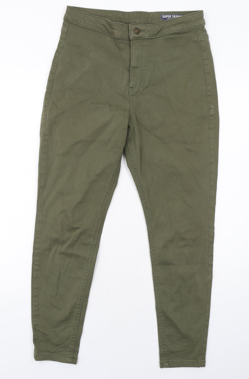 Marks and Spencer Womens Green Cotton Skinny Jeans Size 14 Regular Zip