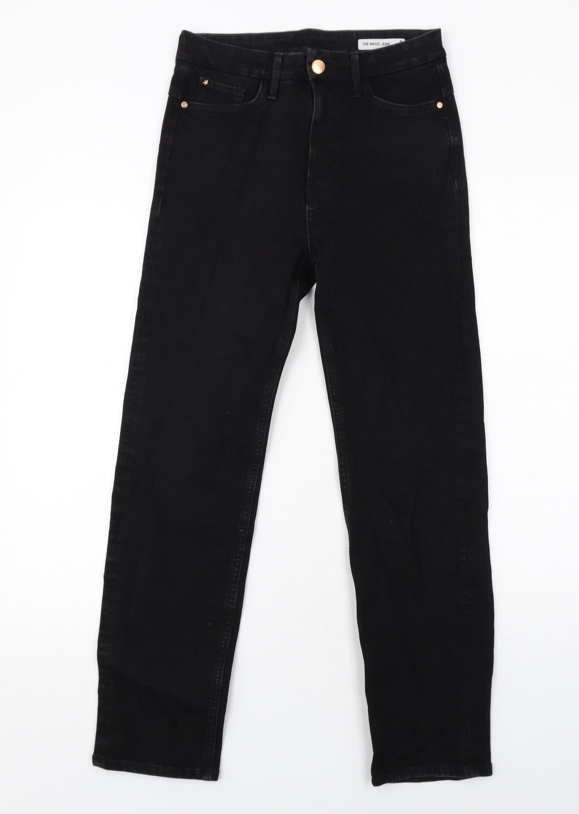 Marks and Spencer Womens Black Cotton Straight Jeans Size 8 Regular Zip