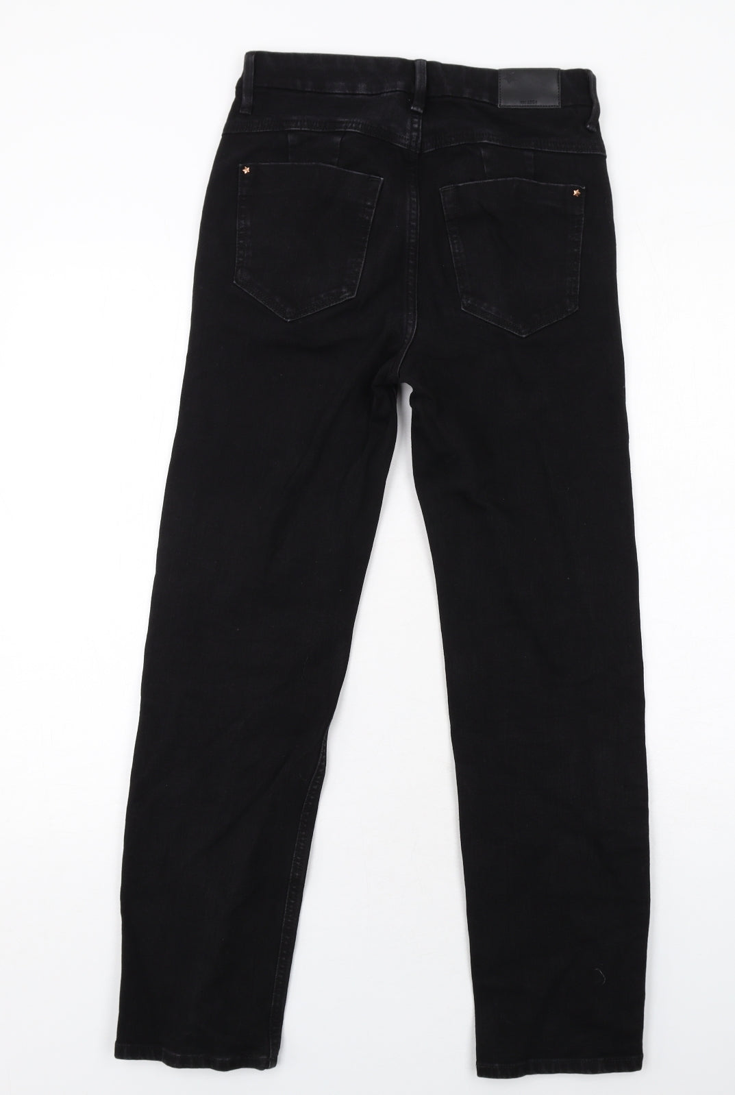 Marks and Spencer Womens Black Cotton Straight Jeans Size 8 Regular Zip
