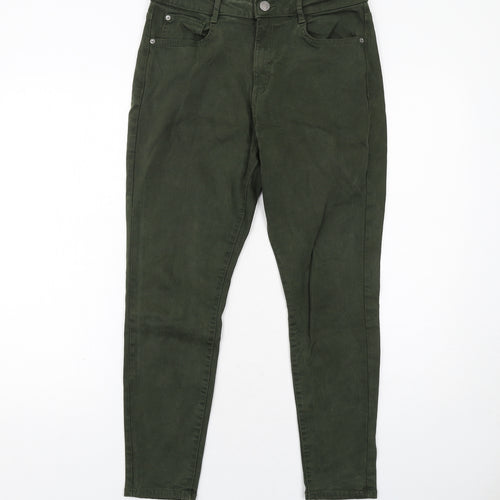 Marks and Spencer Womens Green Cotton Skinny Jeans Size 12 Regular Zip