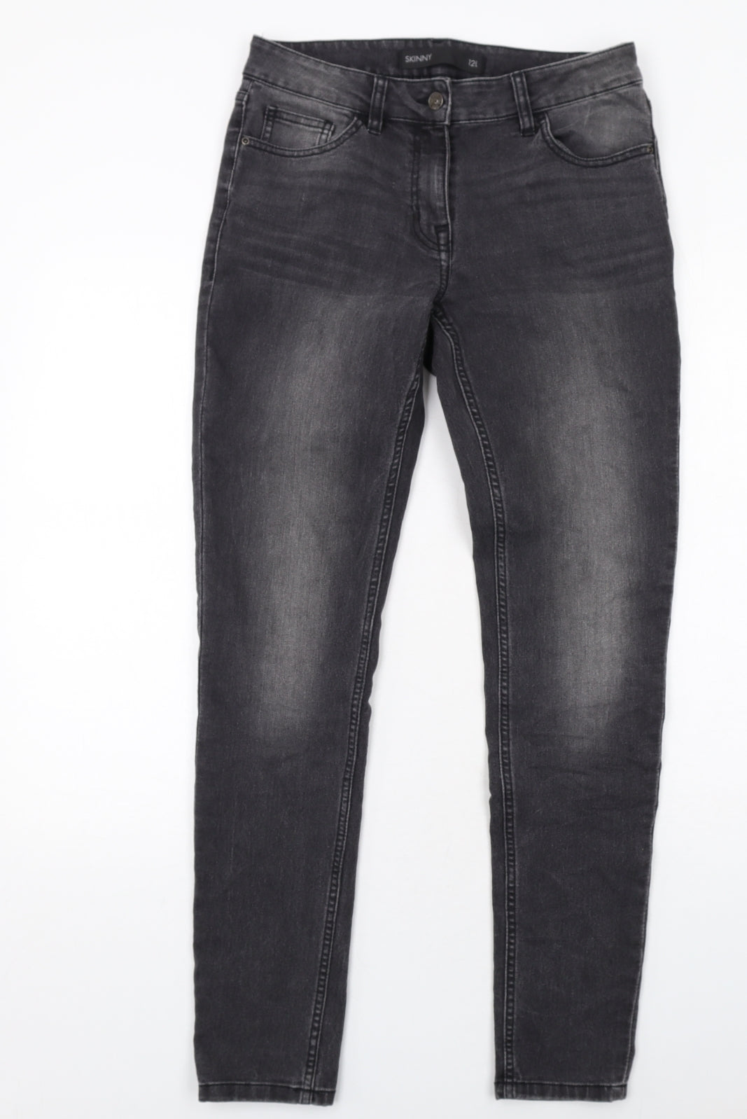NEXT Womens Grey Cotton Skinny Jeans Size 12 Regular Zip