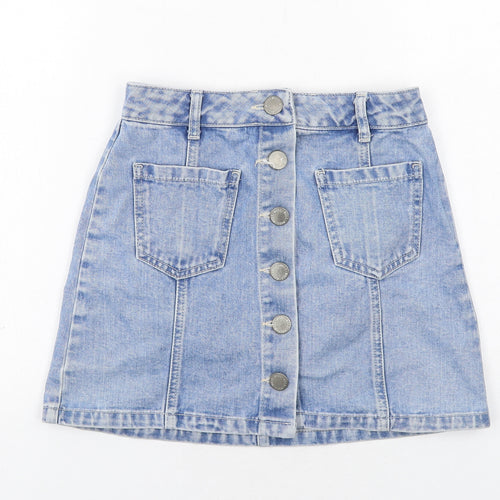 Miss Selfridge Womens Blue Cotton A-Line Skirt Size 6 Button