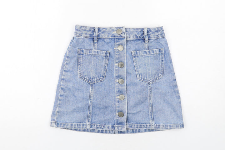Miss Selfridge Womens Blue Cotton A-Line Skirt Size 6 Button