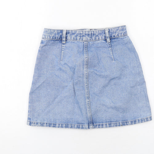 Miss Selfridge Womens Blue Cotton A-Line Skirt Size 6 Button