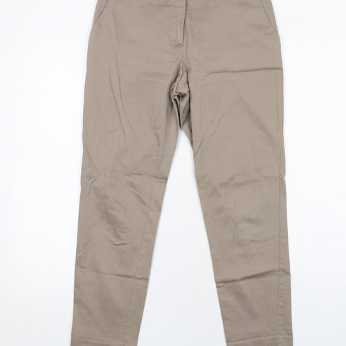 H&M Womens Brown Cotton Carrot Trousers Size 6 Regular Zip