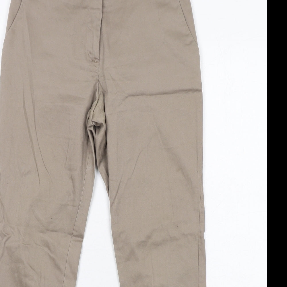 H&M Womens Brown Cotton Carrot Trousers Size 6 Regular Zip