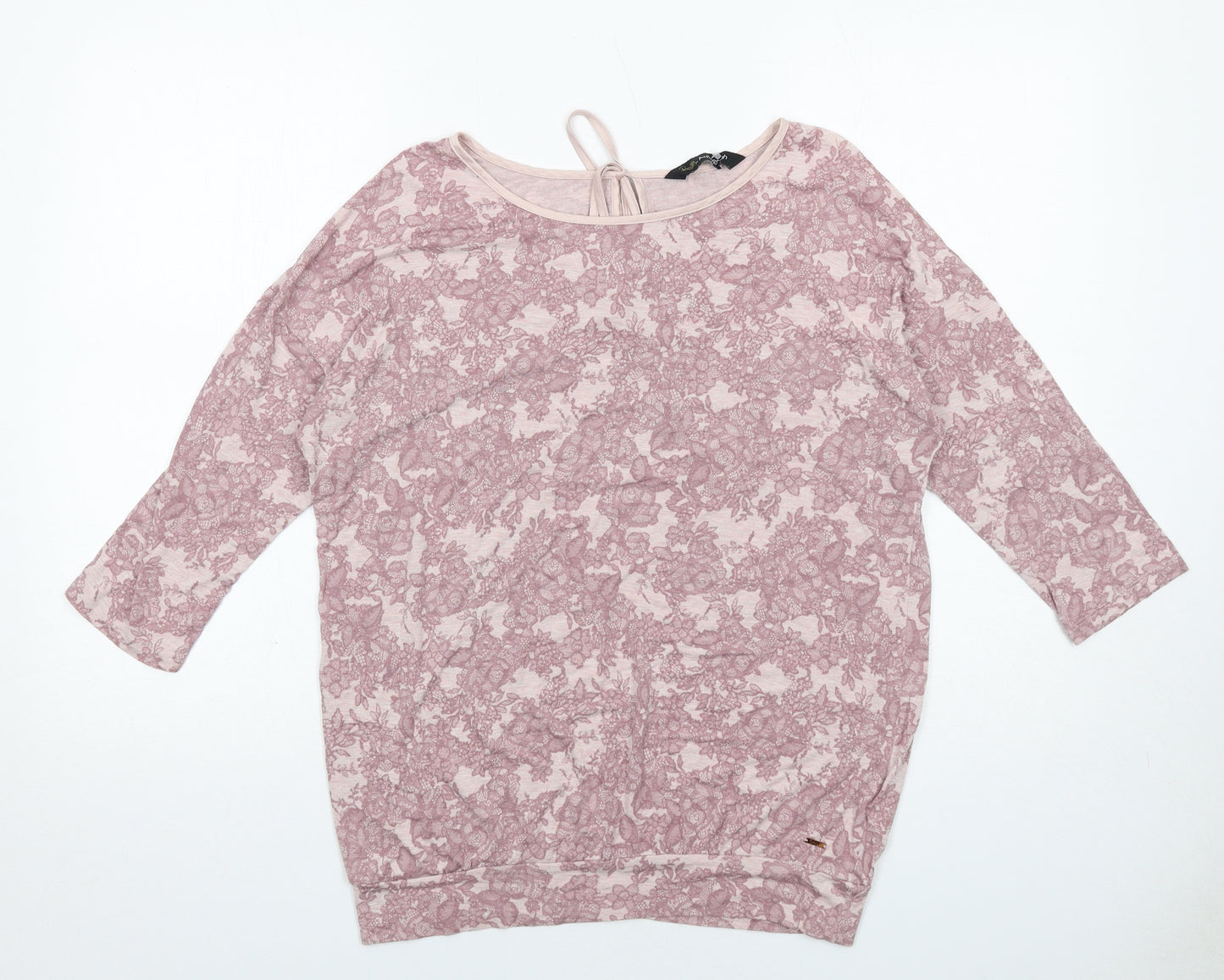 Autograph Womens Pink Floral Viscose Basic T-Shirt Size 12 Round Neck