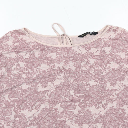 Autograph Womens Pink Floral Viscose Basic T-Shirt Size 12 Round Neck