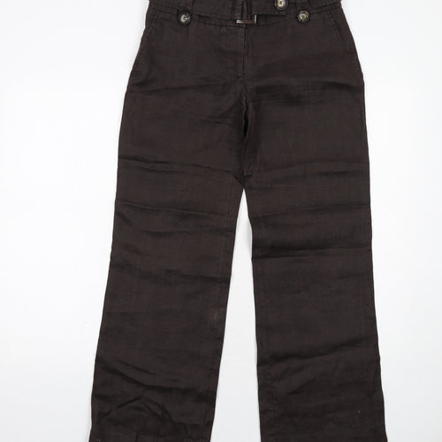 Zara Womens Brown Ramie Trousers Size 8 Regular Zip