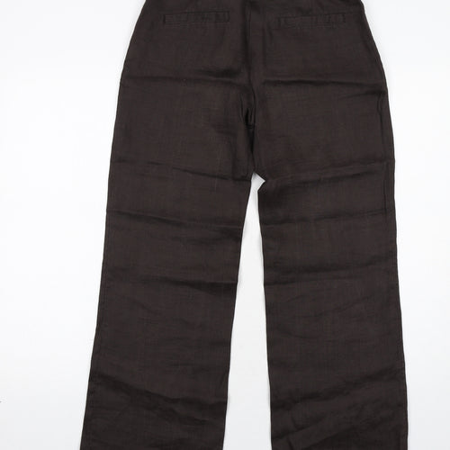 Zara Womens Brown Ramie Trousers Size 8 Regular Zip