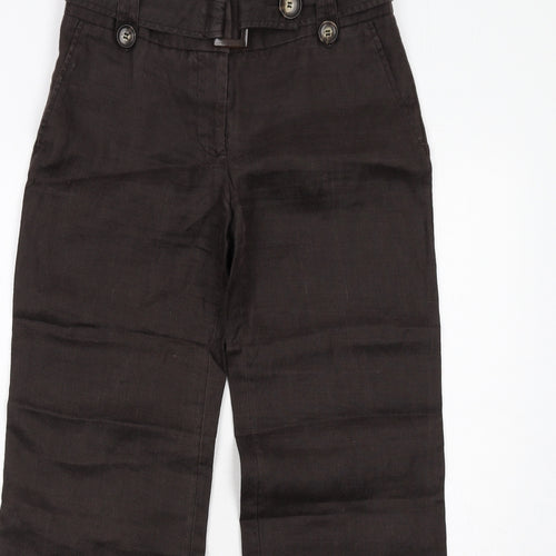 Zara Womens Brown Ramie Trousers Size 8 Regular Zip