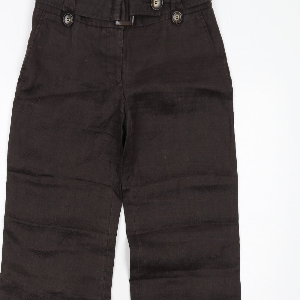 Zara Womens Brown Ramie Trousers Size 8 Regular Zip