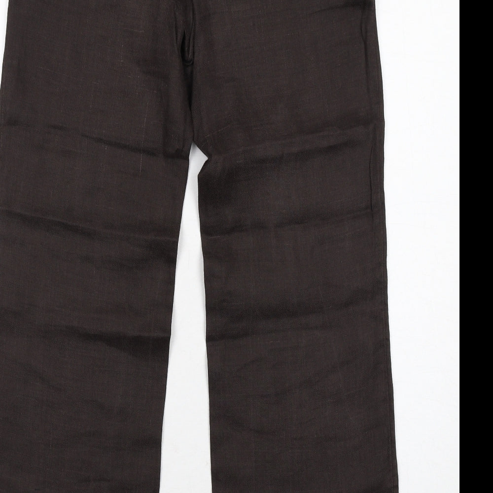 Zara Womens Brown Ramie Trousers Size 8 Regular Zip