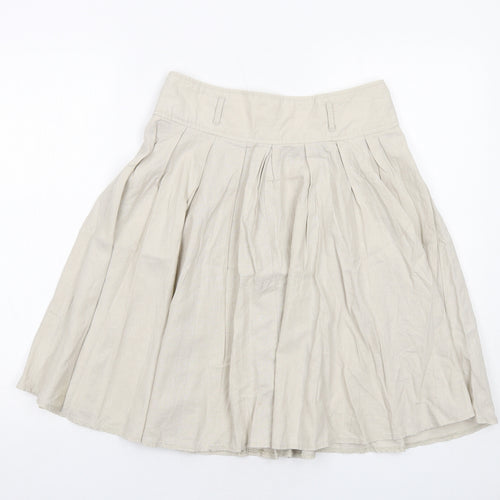 Dorothy Perkins Womens Beige Linen Pleated Skirt Size 10 Zip