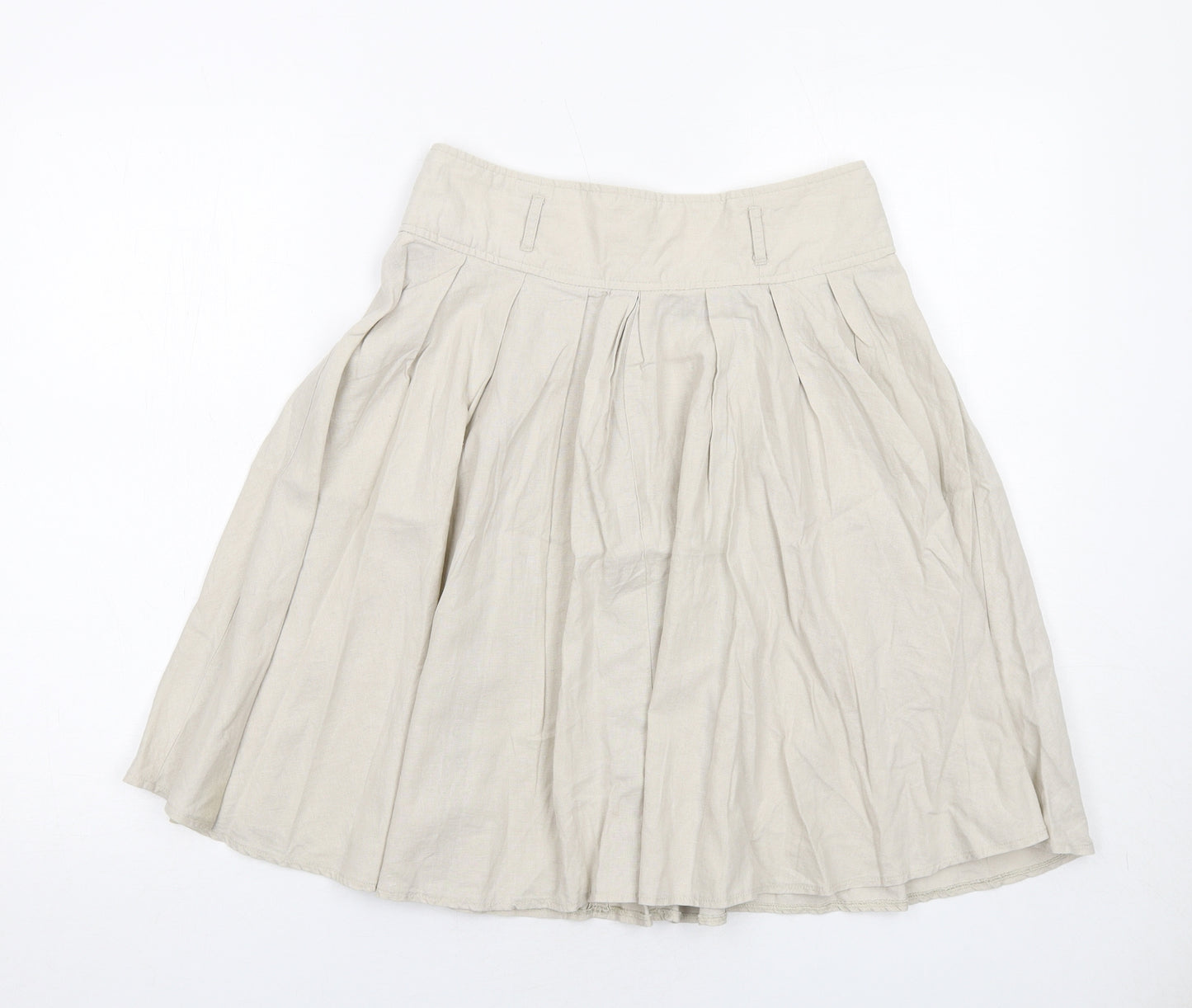 Dorothy Perkins Womens Beige Linen Pleated Skirt Size 10 Zip