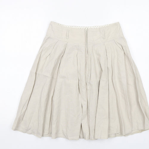 Dorothy Perkins Womens Beige Linen Pleated Skirt Size 10 Zip
