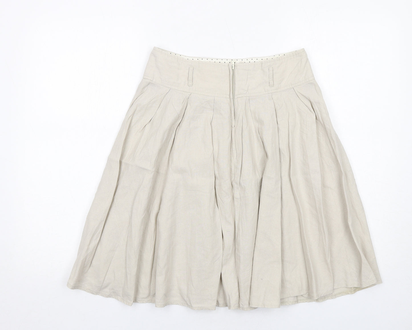 Dorothy Perkins Womens Beige Linen Pleated Skirt Size 10 Zip