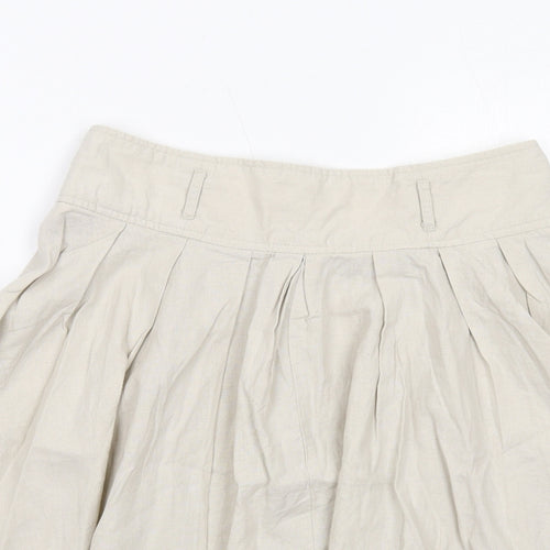 Dorothy Perkins Womens Beige Linen Pleated Skirt Size 10 Zip