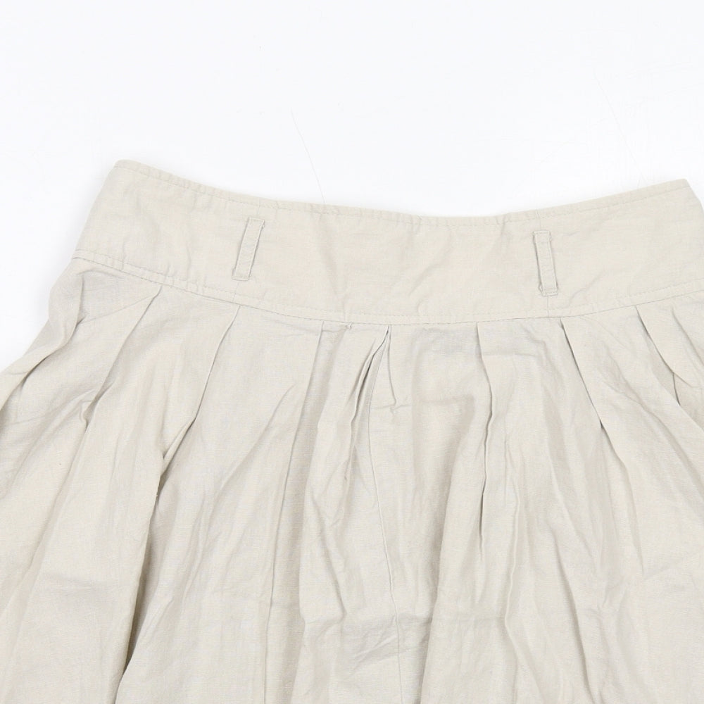 Dorothy Perkins Womens Beige Linen Pleated Skirt Size 10 Zip
