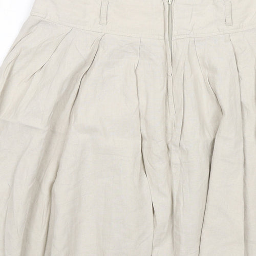 Dorothy Perkins Womens Beige Linen Pleated Skirt Size 10 Zip